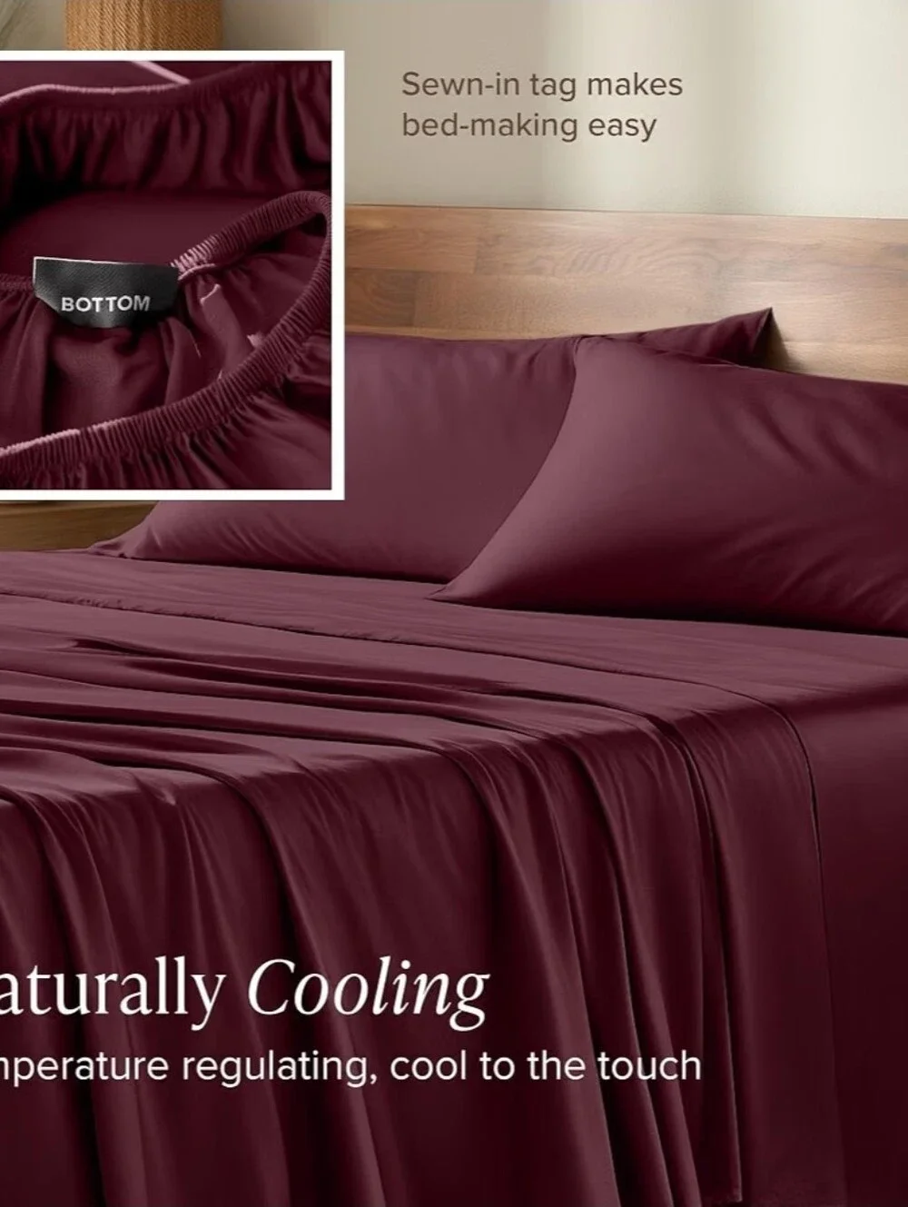 Bare Home Burgandy 100% Rayon Bamboo Sheet Set - Soft Home Bedding Queeb Size